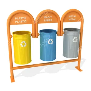 3 Compartment Metal Recycle Bin Mak-610 Best price High quality Hot sell Eco Metal Waste bin dustbin trash bin garbage