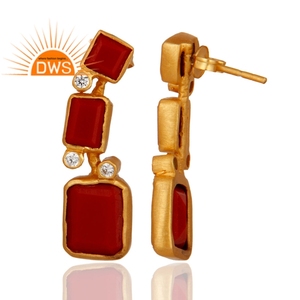 Boucles d'oreille en pierre de corail naturel pour femme, bijou féminin, micro pierre précieuse, nouveau Design, - Product Image 2