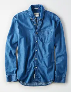 Blue Jeans Lange Mouw Knoppen Up Jurk Vlakte Denim Shirt Business Jeans Denim Shirt Groothandel