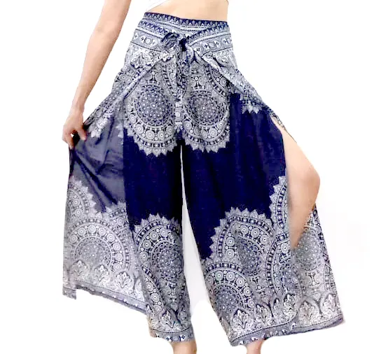 Mandala Dashiki กางเกงขากว้างสไตล์โบโฮ,กางเกงสไตล์โรมันสำหรับทำโยคะเต้นรำกระโปรงชาวประมงพิมพ์ลาย