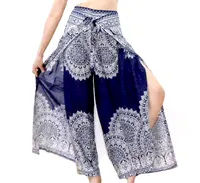 Mandala Print Wide Legs Pants, Boho Harem, Gypsy Yoga