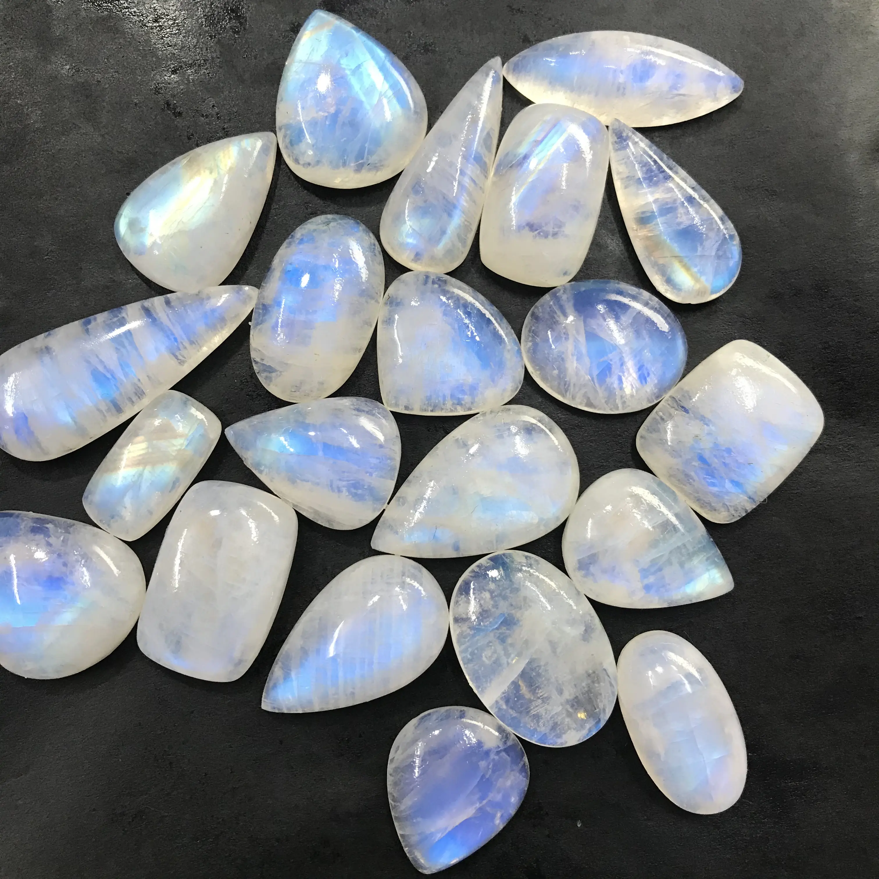 ArthurGem Rare Quality Natural Rainbow Fire Moonstone Oval Cabochon, Moonstone Loose Gemstone Cabochons for Jewelry Making