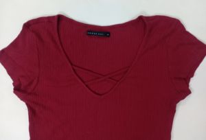 Leftover Apparels etiquetas de marca mujeres Slim Fit Casual 100% algodón comprimido cuello en V negocios camisetas de punto Bangladesh - Product Image 2