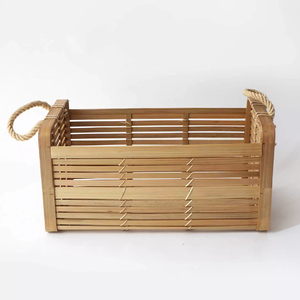 Oneup — ensemble de 3 paniers de rangement en bambou naturel, panier rectangulaire, avec poignées pour la décoration de la maison, artisanal, fait à la main - Product Image 2