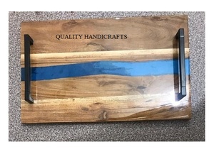 Plateaux de service en bois et résine époxy, 5 pièces, plateaux de service rustiques pour hôtel et Restaurant, pour Table basse, cuisine, vente en gros - Product Image 2