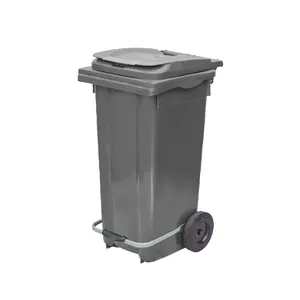 120 litre gri plastik çöp tenekesi çöp kutusu çöp konteyneri gri renk mobil atık toplama açık kapak ve pedalı