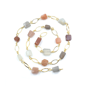 Peach & Gray Moonstone Nuggets Rosary Chain 10–12mm Brass 18K Gold Plated <b>Wire</b> Wrapped Gemstone Chain Sold by Foot - Product Image 4