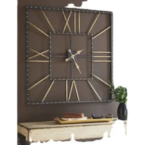 Metallic Art Square Brown Stainless Steel Wall Clock For Home Decoration