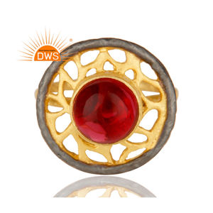 Anillo de latón chapado en oro de 14k, joyería hecha a mano ancha, de cristal redondo al por mayor, para cóctel, proveedor de joyería - Product Image 2