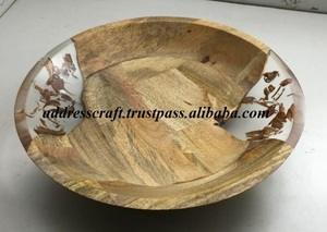 Bol en bois coloré Table à manger Bol de service en bois décoratif avec bol de stockage de conception de finition en émail coloré multiple - Product Image 4