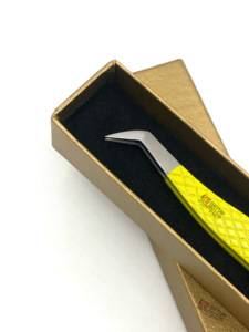 Logo personnalisé professionnel meilleure pince à épiler d'extension de cils en acier inoxydable revêtement en poudre jaune outil de beauté à pointe argentée - Product Image 6