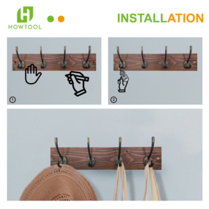 17-Inch Wood Board Coat and Hat <b>Hook</b> Rack with 4 Heavy Duty <b>Hooks</b> & <b>Rails</b> - Product Image 4