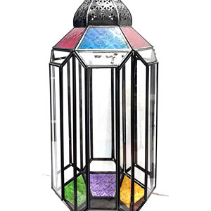 Candelabro de farol de Metal Hexagonal marroquí dorado antiguo elegante para decoración del hogar, bodas románticas, estilo del Día de San Valentín - Product Image 1