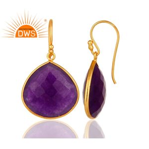 Boucles d'oreilles en pierre précieuse violette naturelle, pendentifs pour boucles d'oreilles, en plaqué or 18k, vente en gros - Product Image 3