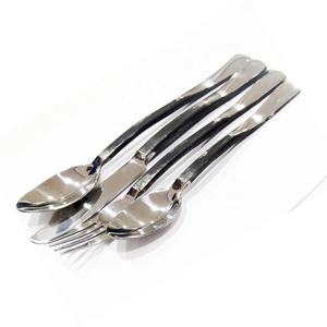 Juego de cubiertos de acero inoxidable pulido con espejo plateado con mango de metal plano Juego de cubiertos elegante - Product Image 6