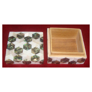 Boîte à bijoux Antique fait à la main, pour serpillière, en forme carrée, avec incrustation - Product Image 1