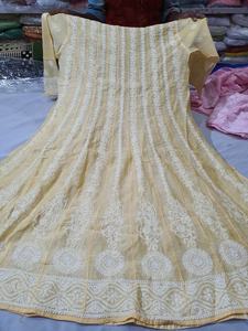 New Latest Design Anarkali <b>Dress</b> with Floral Appliques and Heavy Thread Embroidery 100% Cotton Chiffon Summer Wear - Product Image 4