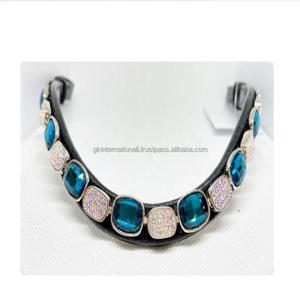 Perles et pierres précieuses en cristal bleu et blanc, personnalisé, fait à la main, bracelet à sourcils en cuir, toutes les tailles et couleurs, livraison gratuite - Product Image 1