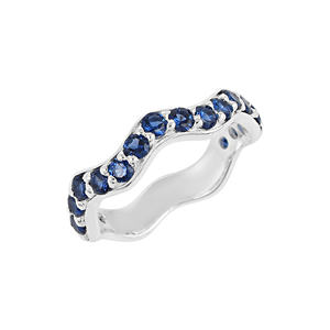 Venta al por mayor Trending 925 Sterling Silver Natural Blue Sapphire Faceted Gemstone Wave Design Eternity Band Joyería de moda para ella - Product Image 1