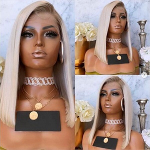 Cutícula completa sin pegamento HD encaje frontal Bob peluca corte Romo <span class=keywords><strong>platino</strong></span> <span class=keywords><strong>Rubio</strong></span> <span class=keywords><strong>pelo</strong></span> 180% densidad doble dibujado transparente encaje <span class=keywords><strong>pelo</strong></span> - Product Image 3