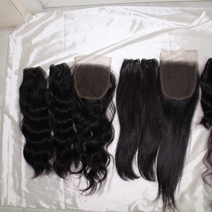 Cheveux péruviens bruts de qualité supérieure en trame Double étiré, 3 paquets de cheveux brésiliens lisses avec closure - Product Image 3