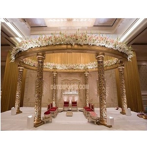 Forme ronde doré sculpté mariage Mandap indien mariage fibre Mandap à Toronto élégant vente chaude or sculpté Mandap ensemble USA - Product Image 1