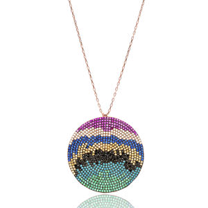 Mélange Pierre Conception Ronde Charme Collier 38 mm Diamètre Cercle Collier Turc Fait À La Main En Gros 925 Bijoux en Argent Sterling - Product Image 1