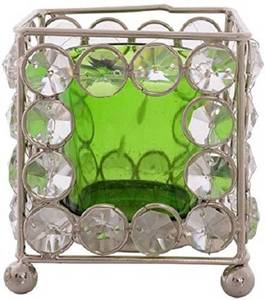 BOUGIE LUMIÈRE À THÉ VERT EN LAITON BLANC CRISTAL ET DIAMANT Par Brassworld Inde - Product Image 1