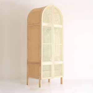 Armoire en bois massif et en rotin, armoire avec porte en sangle - Product Image 2