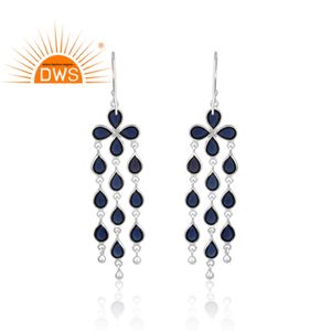 Boucles d'oreille, lustre et boucles d'oreilles, modèle de créateur, bijoux en corindon bleu, pierres précieuses, laiton plaqué argent, vente en gros, - Product Image 3