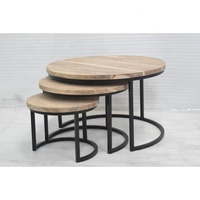 Table basse moderne en bois d'acacia avec cadre en tube de fer Ensemble pour le salon Réception de loisirs Salle d'attente Maison Style industriel