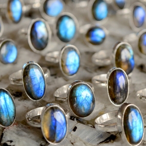 Wholesale Handmade Natural Stone Gold Ring D-Shape <b>Blue</b> Fire Labradorite Silver <b>Overlay</b> Gemstone Plating for Engagement Gift - Product Image 2