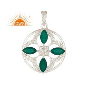 Pendentif en pierre précieuse Onyx vert de conception unique en argent Sterling 925 massif pour femmes pendentif fournisseur de bijoux Collection classique - Product Image 1