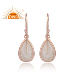 Boucles d'oreilles en quartz rose pour femmes, design élégant, argent 925 plaqué or rose, fournisseur de bijoux - Product Image 3