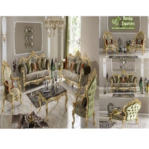 Juego de sofás tallados altos de 7 plazas para el hogar, juego de sofás pulidos dorados tallados a mano, juego de sofás para sala de estar de estilo europeo - Product Image 1