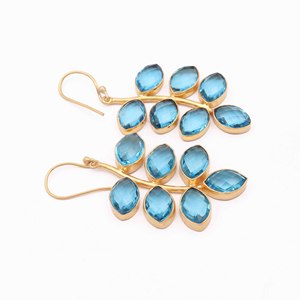 Modern Trendy Blue Topaz <b>Quartz</b> Brass Gold Plated Hook <b>Earrings</b> Marquise Shape Bridesmaid Jewelry - Product Image 2