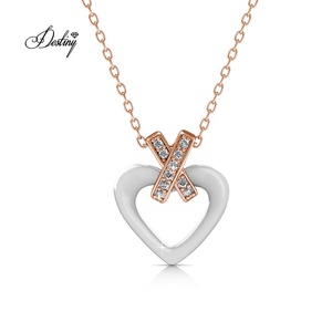 Bling <strong>Heart</strong> <strong>Black</strong> / White Ceramic Pendant Embellished with Swarovski Crystals Daisini 18K Gold Plated Necklace for Women - Product Image 1
