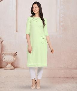 Ropa de fiesta de diseñador última tela de seda de algodón de media manga Formal mujeres indias listas para usar Kurti Ropa Étnica de bajo precio - Product Image 4