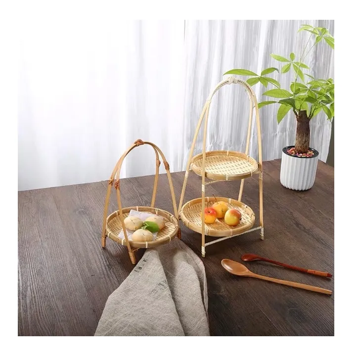 Hand Woven Bamboo Fruit Organizer Bamboo Fruit Tray 3 Tier Fruit Basket Bamboo
