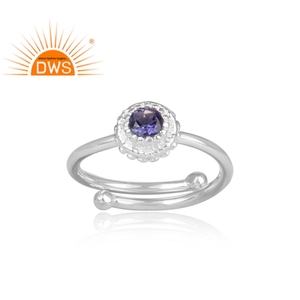 Blue Iolite Gemstone Ring Jewelry Wholesaler Indian Fine Sterling <b>Solid</b> <b>Silver</b> Adjustable Ring Jewelry - Product Image 2