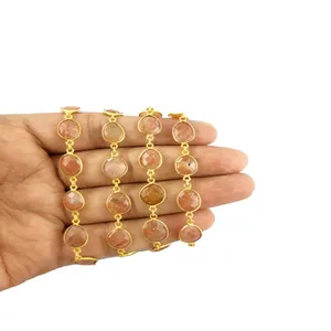 Sunstone Gold Plated Gemstone Bezel Connector Chain