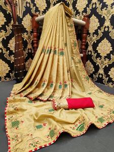 Dernier saree moderne en coton et soie de travail imprimé numériquement pour festivals avec chemisier non cousu Couleur bleue Vêtements pour femmes au meilleur prix - Product Image 4