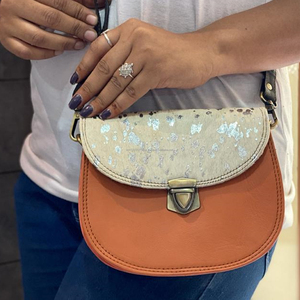 Sacs en cuir véritable Sac à main en cuir de fourrure métallique Sac à bandoulière Sacs en cuir recyclé pour femmes - Product Image 1