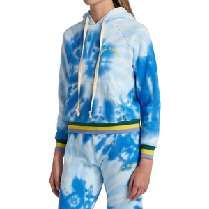 ใหม่อินเทรนด์ผู้หญิงขายร้อนวัสดุที่ดีที่สุดที่กําหนดเองสีฟ้าและสีขาวมัดย้อมพิมพ์ถนนสวมเสื้อฮู้ด - Product Image 4