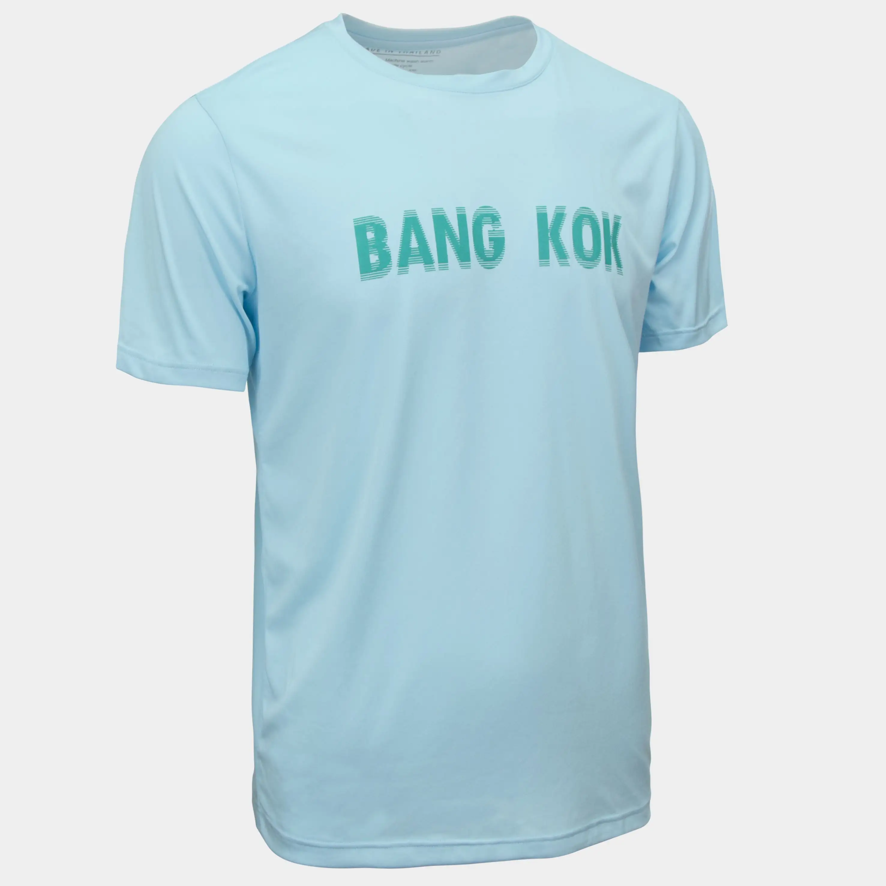Oネック & ポリエステル & コットンBANGKOK Tシャツ半袖ベトナム製ターコイズ