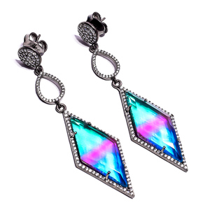 925 Sterling <b>Silver</b> Bi-Color Quartz Cubic Zircon <b>Drop</b> <b>Earrings</b> for Women Fine Designer Gemstone Jewelry for Wedding Party Latest - Product Image 1