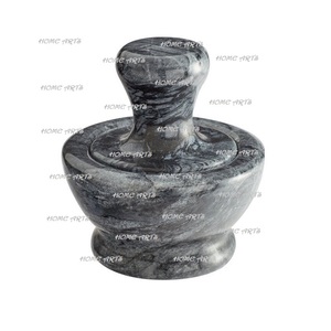 Mortero y pilón de mármol de primera calidad, diseño redondo, para cocina, para triturar hierbas, jengibre y ajo. - Product Image 2