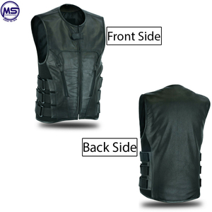 Prix réglable pour couleur verte solide et style différent avec poches à fermeture éclair pour gilet en cuir réversible pour hommes - Product Image 4