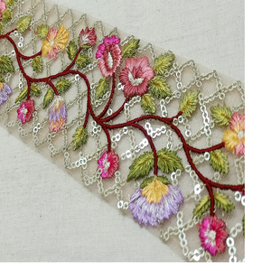 Custom Made Hand Embroidered Floral and Ethnic 1 Inch Broad Laces in Assorted Sizes and Colors for <b>Wedding</b> Dresses. - Product Image 1