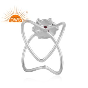 Último diseño plata esterlina oxidada turmalina Rosa Natural piedras preciosas Cruz diseño anillo joyería fabricante - Product Image 4